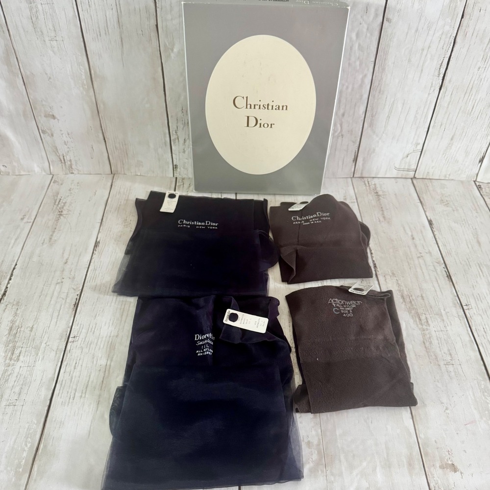 Vintage Christian Dior Hosiery Set 4 Pairs Black Orchid Middy Blue Size 3 & 11L